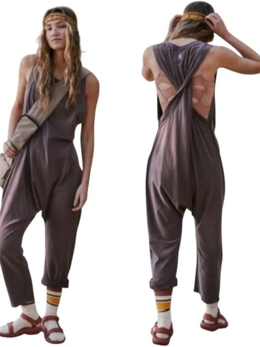 Free People FP Movement Hot Shot Twist Onesie Brown Taupe Size Small